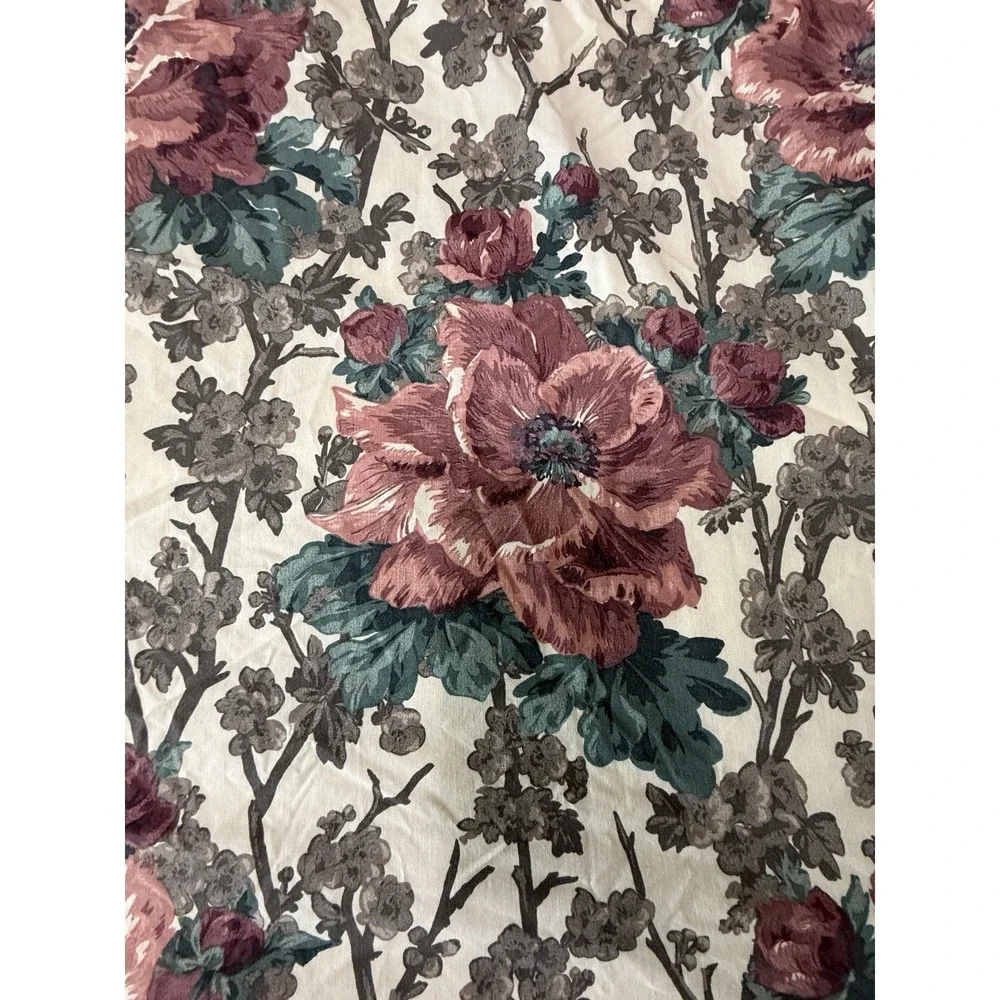 Vtg Floral King Flat Sheet Victorian Dark Romantic Percale Windsor 1989‎